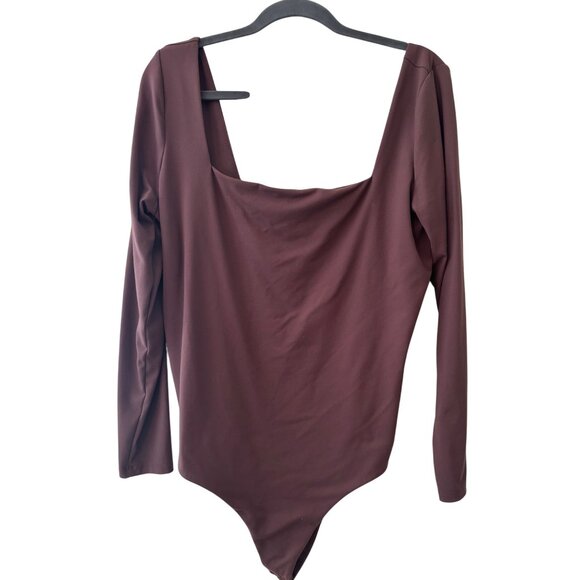 Nuuds Coffee Long Sleeve Square Neck Thong Style Bodysuit - Picture 3 of 10